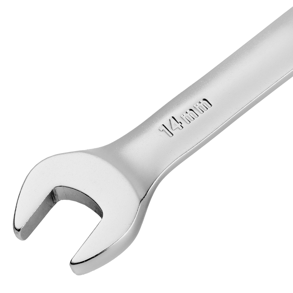 Ключ комбинированный трещоточный, 14 мм, CrV, матовый хром Denzel