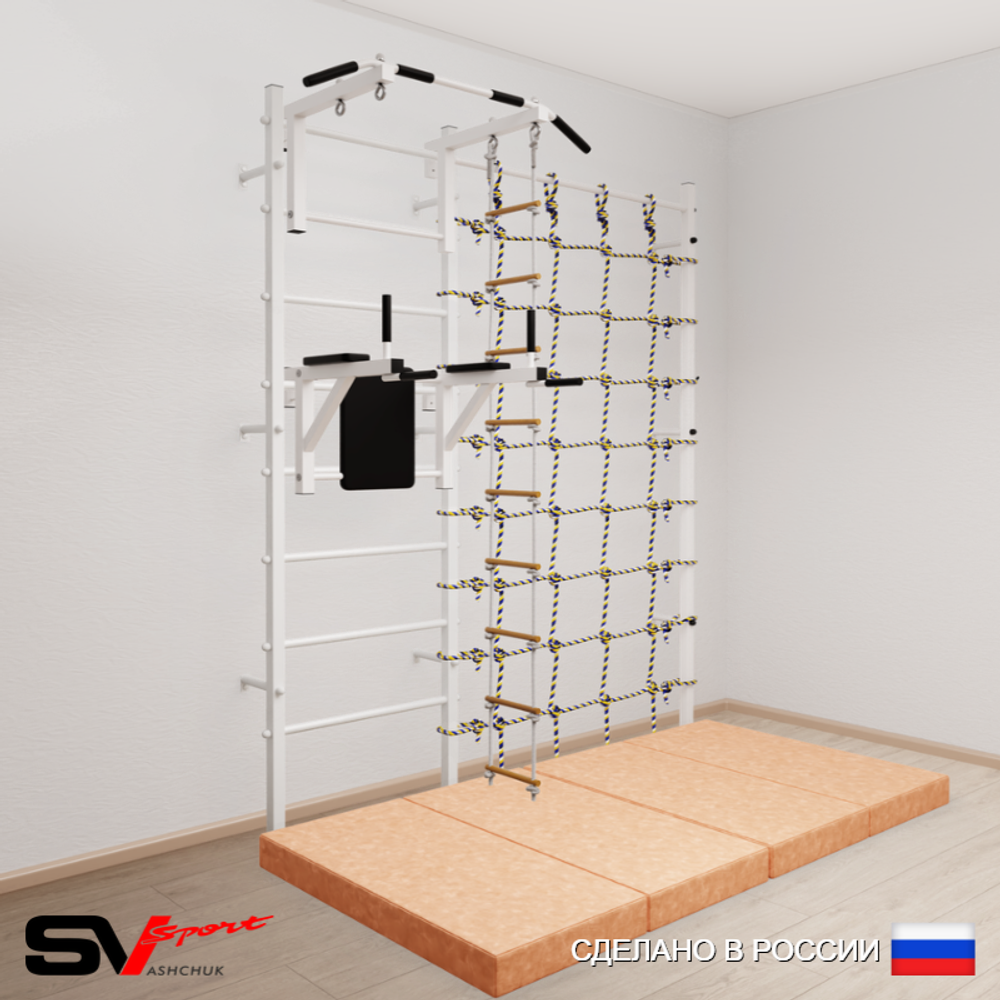 Шведская стенка Sv Sport 57240 (Турник стандарт/Брусья/Лестница/Мат 2м/Канатный лаз)