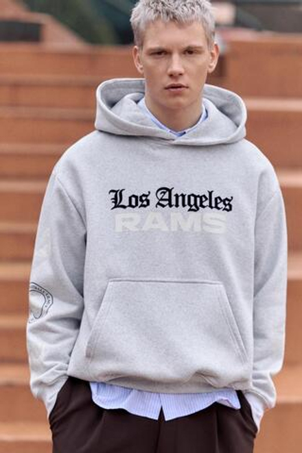 PULL&BEAR Толстовка с капюшоном NFL Los Angeles, серый меланж