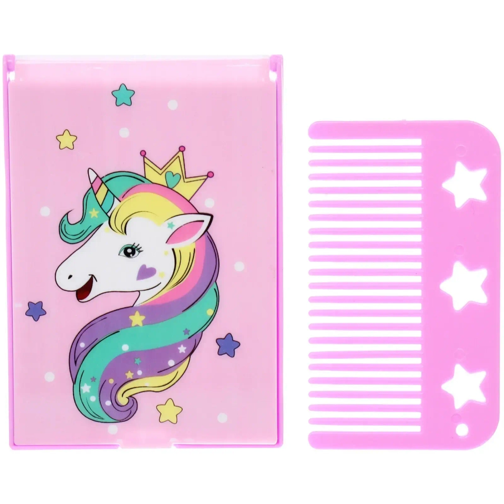 Расческа с зеркалом в наборе детские «МИМИШКИ», единорог, цвет розовый, 11*7,8см