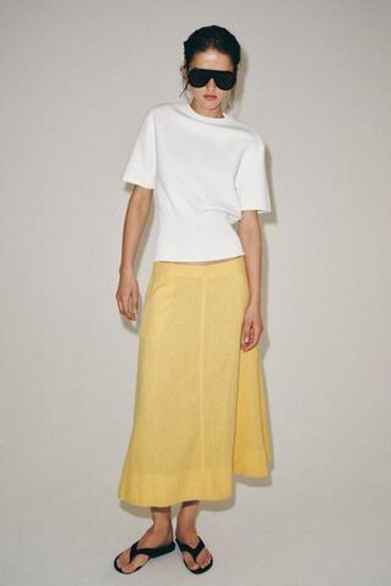 ZARA ЮБКА МИДИ ИЗ СМЕСОВОГО ЛЬНА — ZW COLLECTION, СВЕТЛО-ЖЕЛТЫЙ