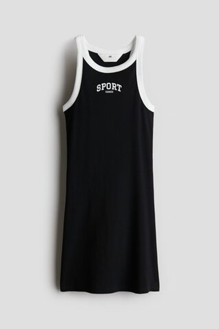 H&M Платье из хлопка в рубчика, черный