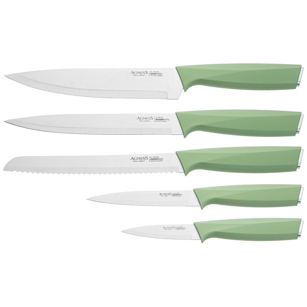 НАБОР НОЖЕЙ AGNESS НЖС НА ПЛАСТИКОВОЙ ПОДСТАВКЕ И РАЗДЕЛОЧНАЯ ДОСКА, 7 ПР.
