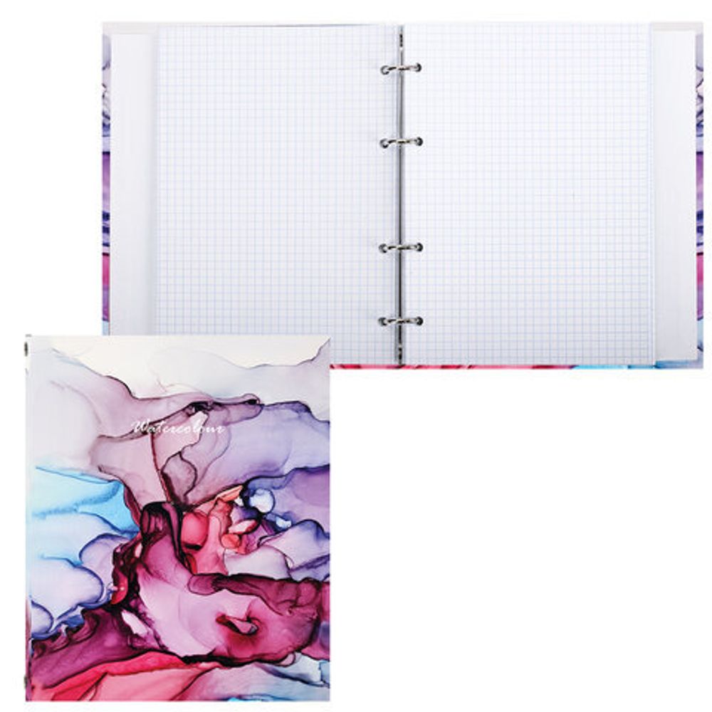 Тетрадь на кольцах А5 (175х215 мм), 240 л., обложка твердый картон, клетка, BRAUBERG, "Акварель", 404096