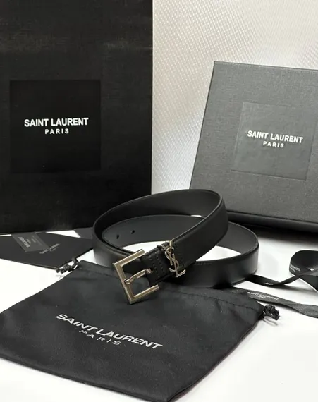 Ремень SAINT LAURENT с пряжкой CASSANDRE из гладкой кожи