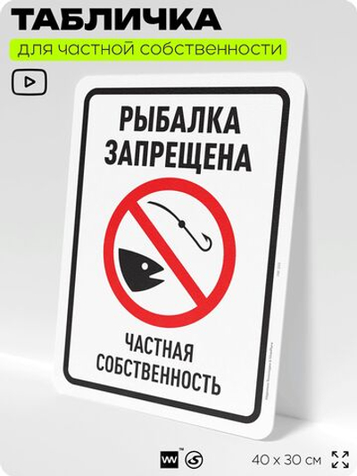 Табличка для частной территории "Рыбалка запрещена", на дом, для участка, организаций и частных территорий, предупреждающая, 40х30 см, Silver Plane x Айдентика Технолоджи