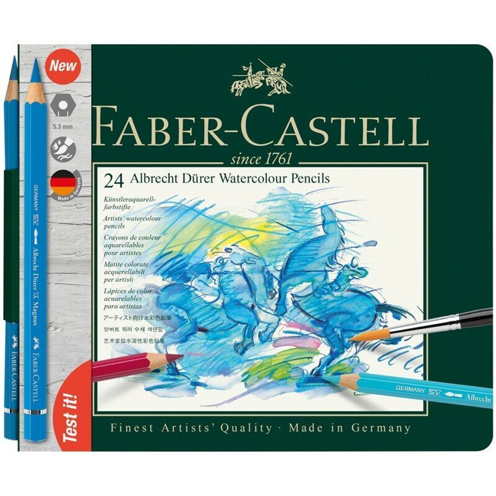 Карандаши цветные акварельные художественные FABER-CASTELL "Albrecht Durer", 24 цвета, металлическая коробка, 117524