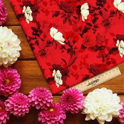 Ткань оксфорд 600 белые цветы и красные розы