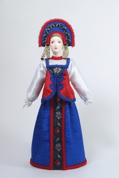 Кукла сувенирная фарфоровая. Нижегородская губ. Россия. Девичий праздничный костюм.