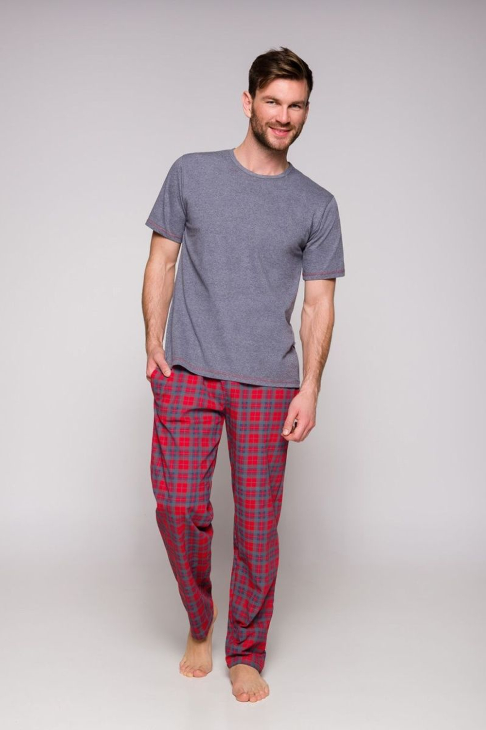 Мужская пижама Jeremi с брюками в клеточку (Размер: XXL) (Цвет: голубой с синим)