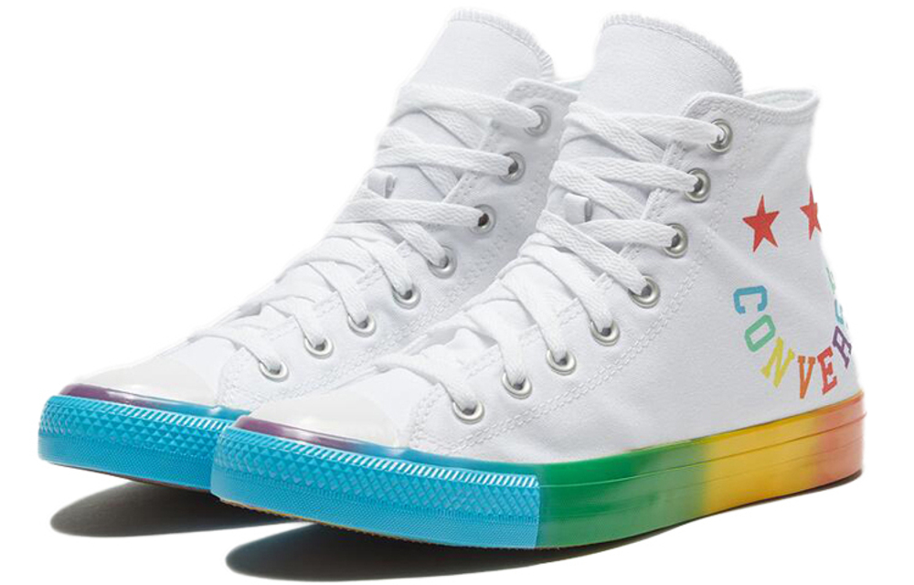 Converse All Star Hi Smiley Multi non-slip wear-resistant mid-top canvas shoes for men and women the same white