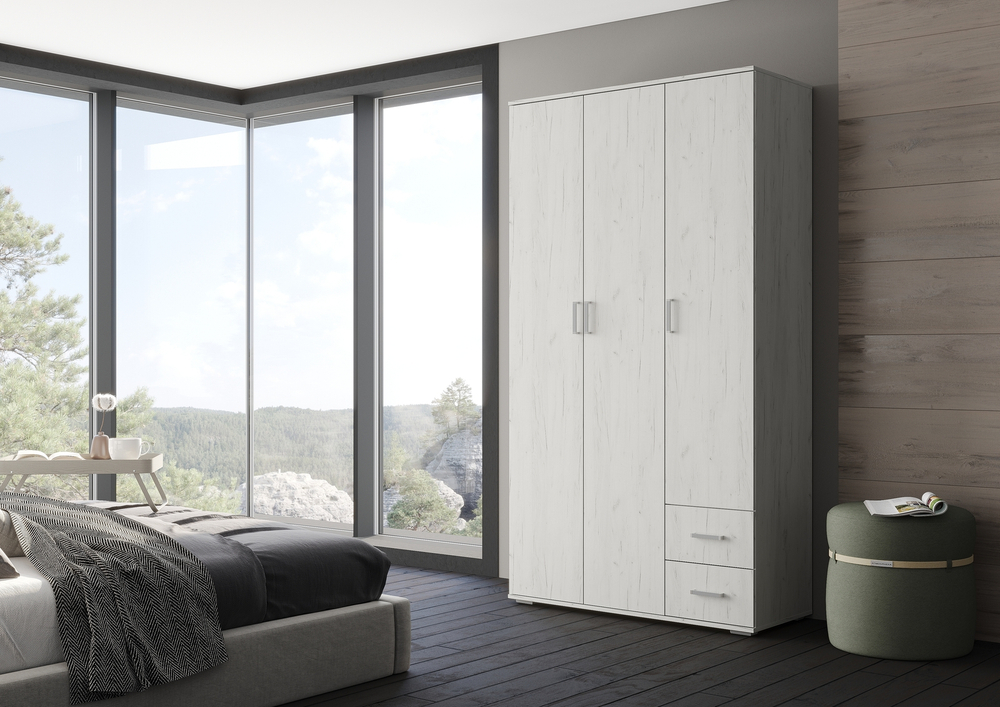 НЕЛЬСОН-1 Шкаф 3-х дверный Дуб крафт белый / Дуб крафт белый