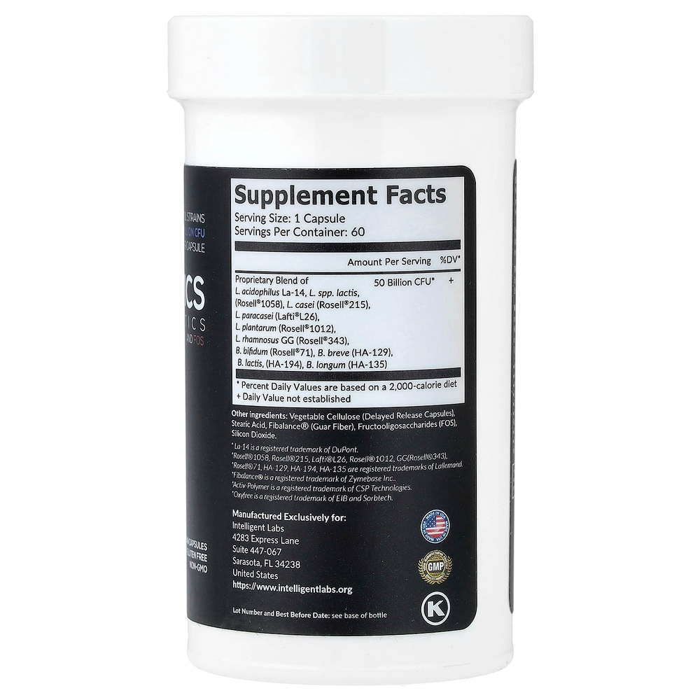Intelligent Labs, пробиотики и пребиотики, 60 вегетарианских капсул
