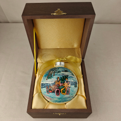Коллекционный шар новогодний с круговой росписью Палех "Новый год"-3 в футляре