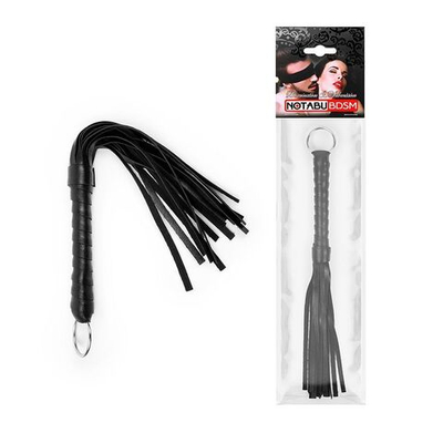 Черная плеть с рукоятью в оплетке - 28 см. (Цвет: черный)