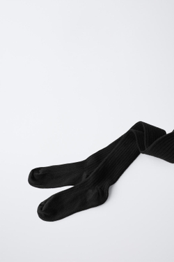 ZARA ОДНОТОННЫЕ КОЛГОТКИ В РУБЧИК, ЧЕРНЫЙ