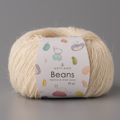 Пряжа "Beans", 5% шёлк, 20% мериносовая шерсть, 30% нейлон, 45% норка, 50гр-240м, (1уп=5шт), кремовый
