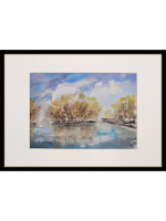 Картина авторская акварельная в паспарту 21х30 см на стену для интерьера "На берегу Осетра в апреле"