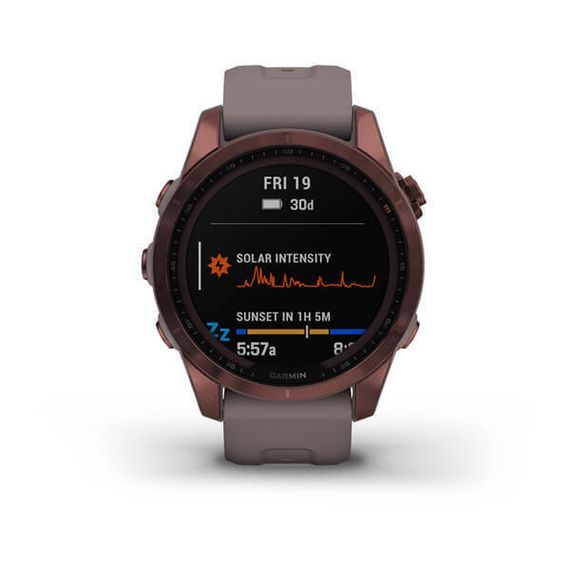 Умные часы Garmin Fenix 7S Sapphire Solar титановый темно-бронзовый с сланцево-серым силиконовым ремешком