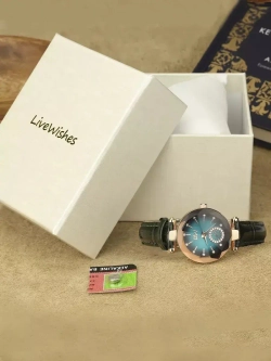 Часы наручные кварцевые LIVEWISHES на кожаном ремешке, золотистый/зеленый W9022220-02