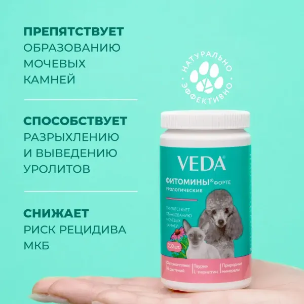 Витамины урологические Фитомины Форте для кошек и собак, на основе растительных, минеральных и биоактивных веществ, 200 таблеток