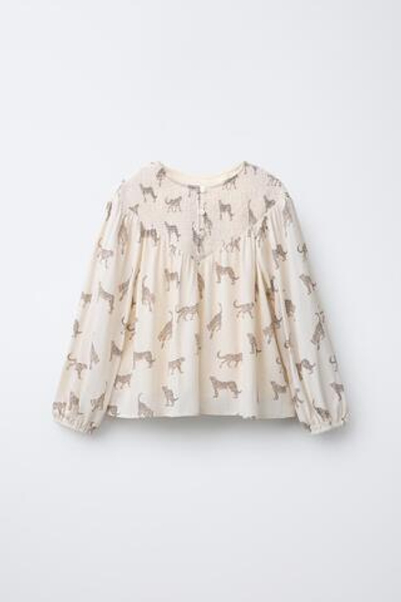 ZARA РУБАШКА С ЛЕОПАРДОВЫМ ПРИНТОМ, ЭКРЮ