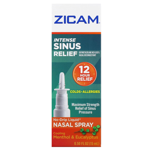 Zicam, Intense Sinus Relief, жидкий спрей для носа без капель, с охлаждающим ментолом и эвкалиптом, 15 мл (0,5 жидк. унц.)