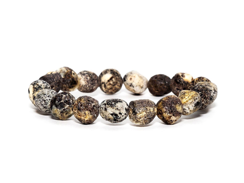 Браслет из белого пейзажного янтаря, бусины 10-12 мм. Янтарь натуральный калининградский