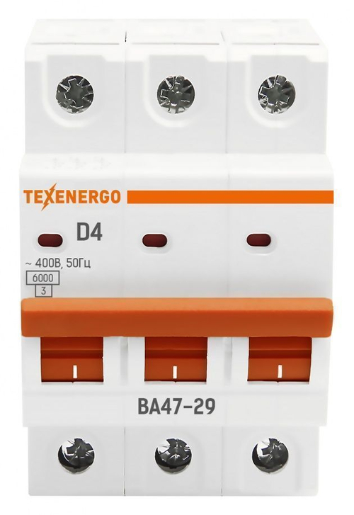 Автоматический выключатель ВА47-29 3п 4А 6кА Texenergo хар-ка D