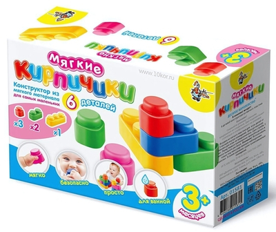 Конструктор "Мягкие кирпичики" для самых маленьких. 6 деталей (Т-Ц)