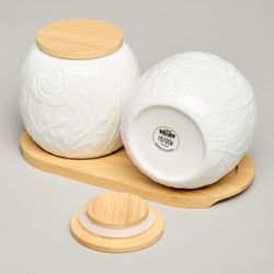 НАБОР БАНОК LEFARD "MEADOW" С ДЕР.КРЫШКОЙ НА ДЕР. ПОДСТАВКЕ 2 ШТ. 19,5*9,5 СМ 400 МЛ