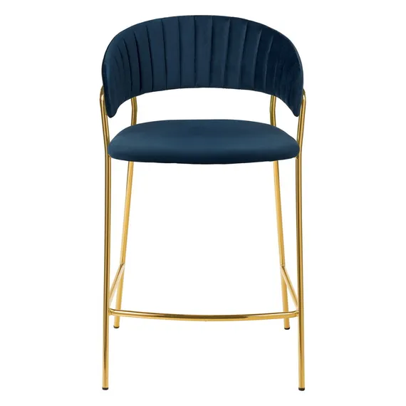 Полубарный стул Turin синий велюр с золотыми ножками