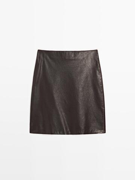 Massimo Dutti Короткая юбка из кожи наппа, коричневый