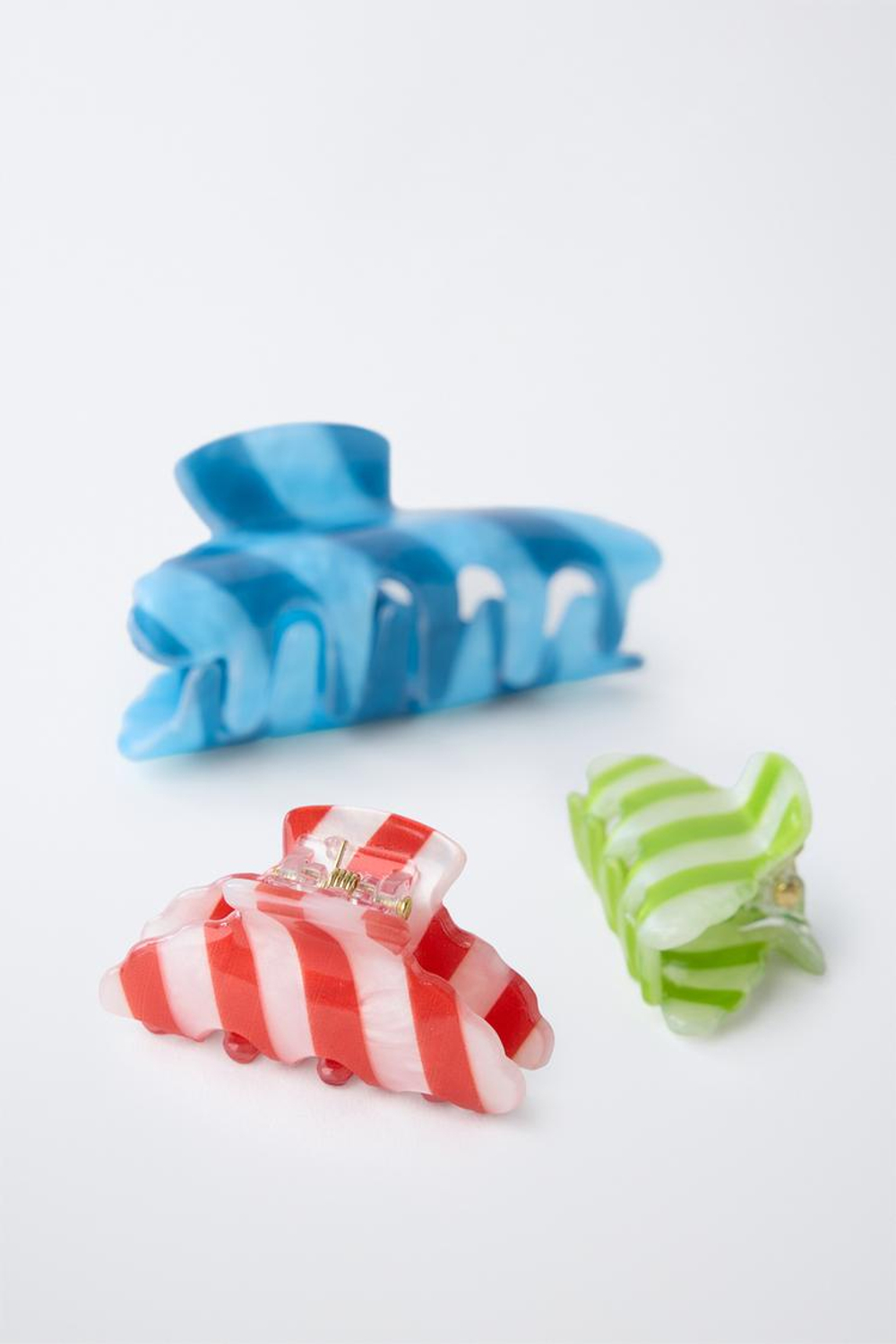 ZARA НАБОР ИЗ 3 ЗАКОЛОК В ПОЛОСКУ, СИНИЙ