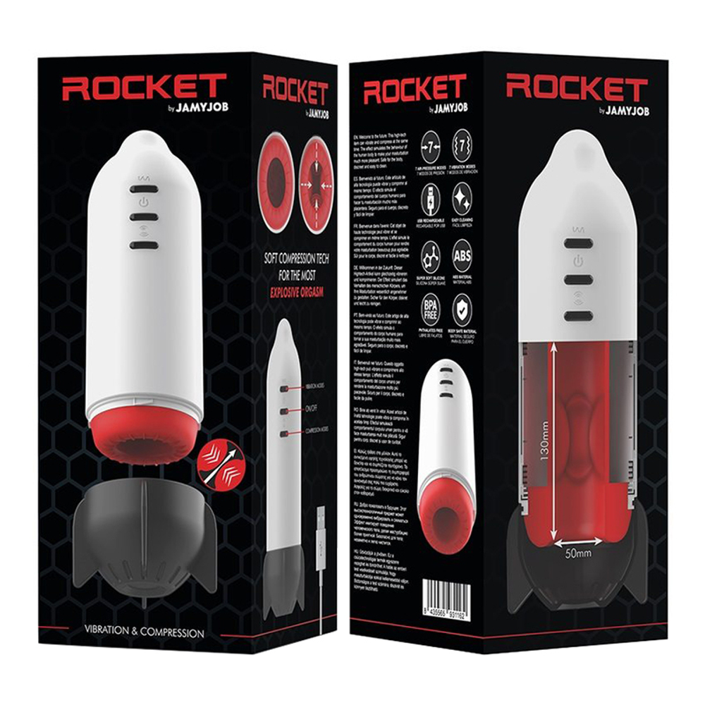 Автоматический вибромастурбатор 29см с режимами сжатия JamyJob Rocket Masturbator White