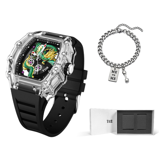 T118 Quartz Movement Silicone Strap Watch Men"s Watches Black Dial