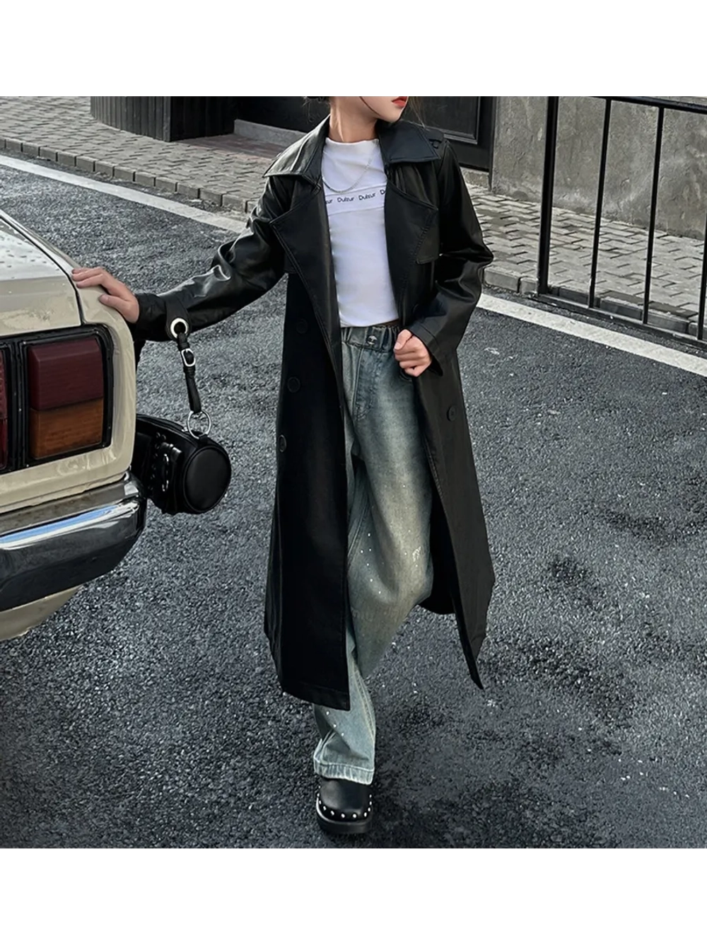 Тренч кожаный плащ