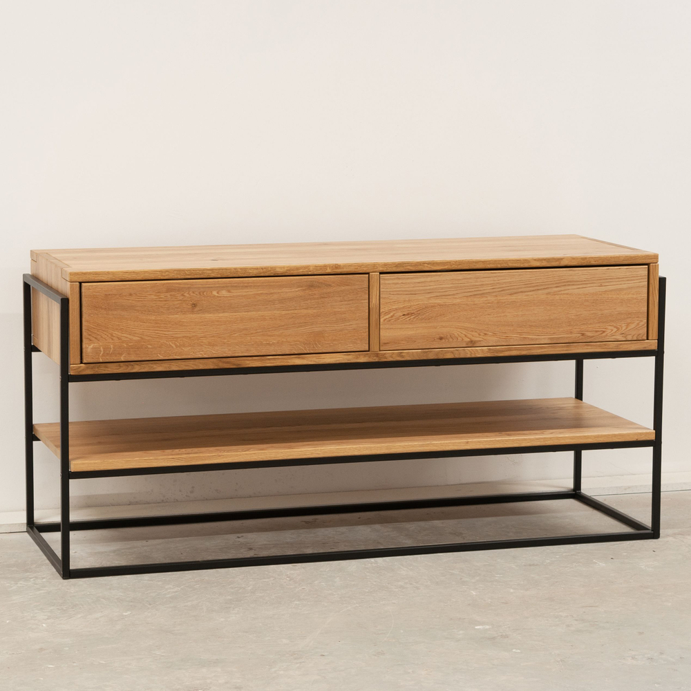 Тумба под телевизор, 123х46х60, G+K, напольная, туалетный столик, с ящиками и полкой, из массива дуба, лак, MAKOSA