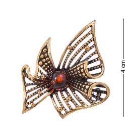 AM-3829 Брошь «Бант» (латунь, янтарь)