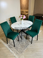 Круглый раздвижной стол "Лофт", итальянский мрамор и стулья "Бентли" изумруд