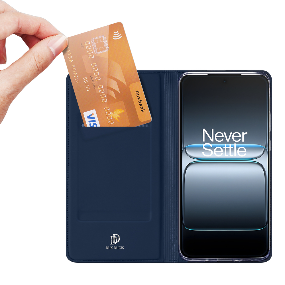 Чехол книжка из PU кожи синего цвета от Dux Ducis для OnePlus Nord 5 и Ace 5 Ultra, серия Skin Pro Series
