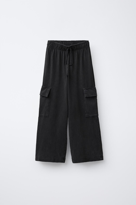 ZARA БРЮКИ WIDE LEG КАРГО С ЭФФЕКТОМ ПОТЕРТОСТИ, АНТРАЦИТОВО-СЕРЫЙ