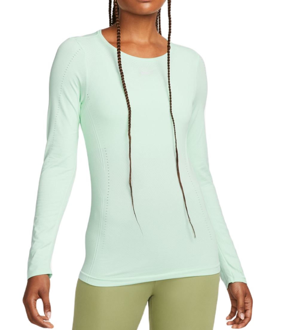 Женская футболка теннисная (dł. Рукава) Nike Dri-Fit Aura Slim Fit Long Sleeve Training Top - mint foam/reflective silver
