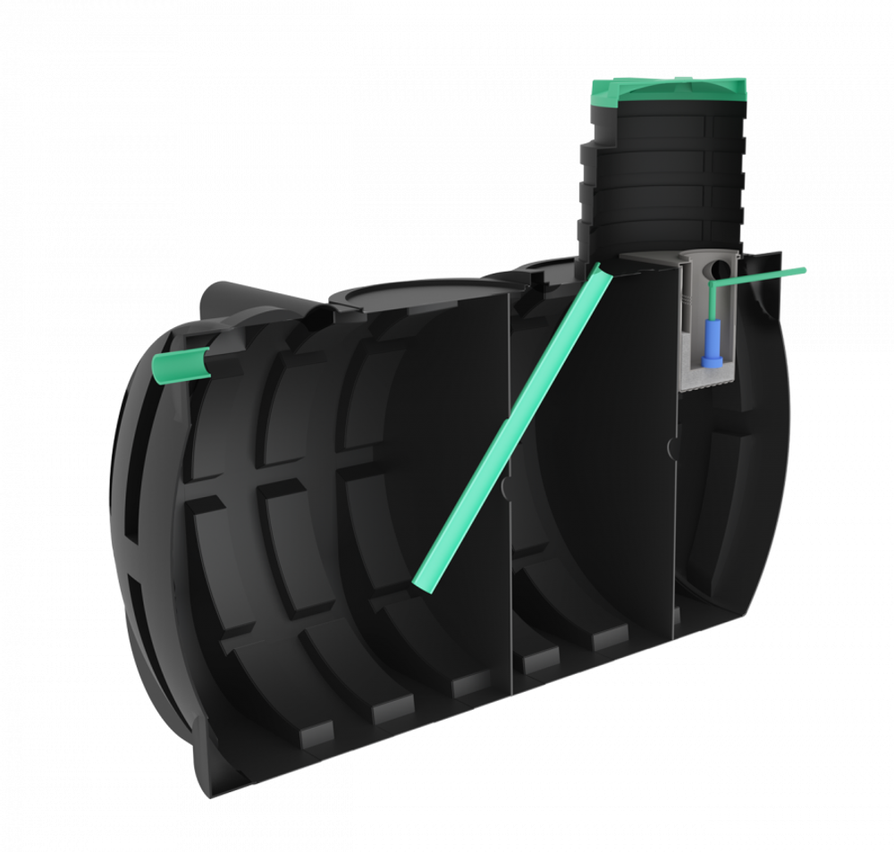 Септик переливной Мультпласт Термит Профи+ 8.5 PR 8500 л. горизонтальный / 3500 л. в сутки / 20 чел. / принудительный сброс (3360x1970x2590см;321кг;черный) - арт.555466