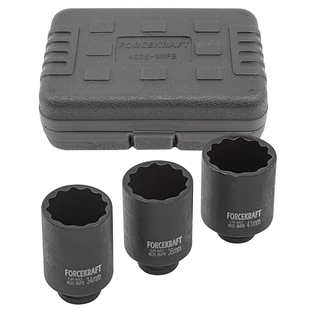 Головки ударные глубокие, набор 3пр., 1/''(12гр.) FORCEKRAFT FK-4035-9MPB