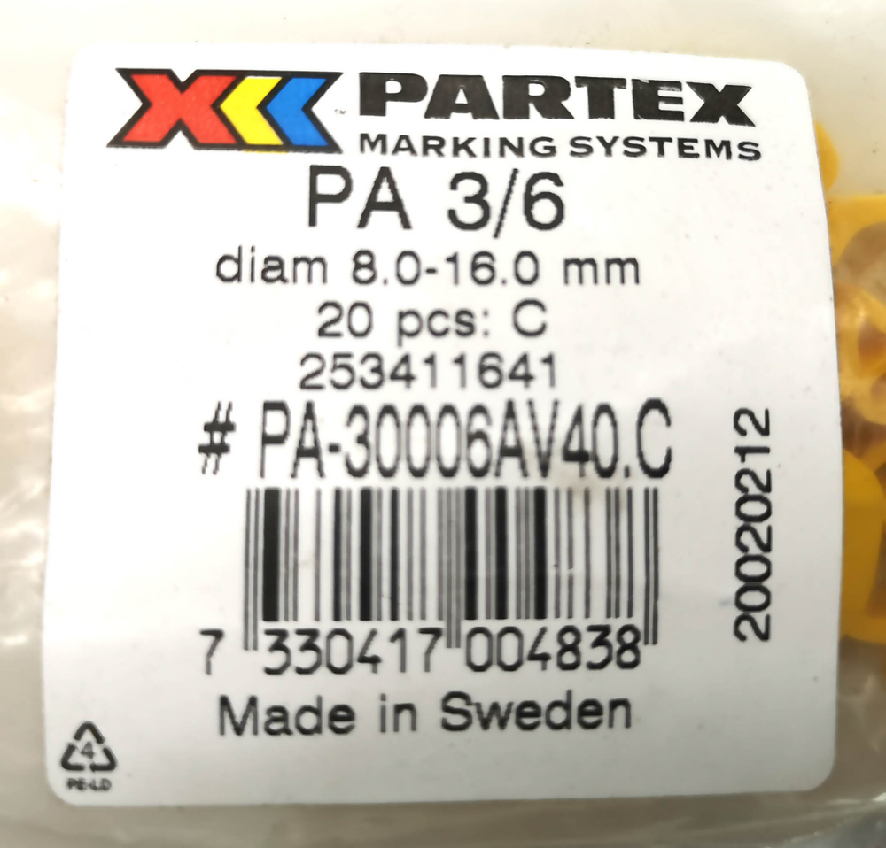 Маркер кабельный сеч.8-16мм Weidmuller PARTEX PA-30006AV40.C 253411641 РА 3/6 "C" (уп.-20 шт)
