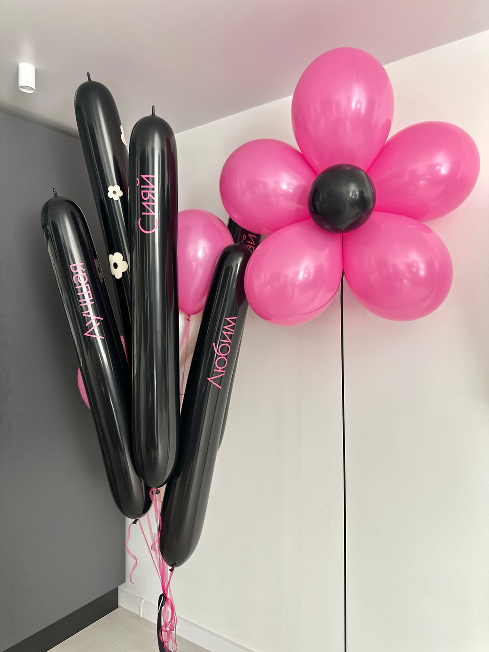 Воздушные гелиевые шарики с доставкой по Хабаровску фуксия/черный ШДМ №4867