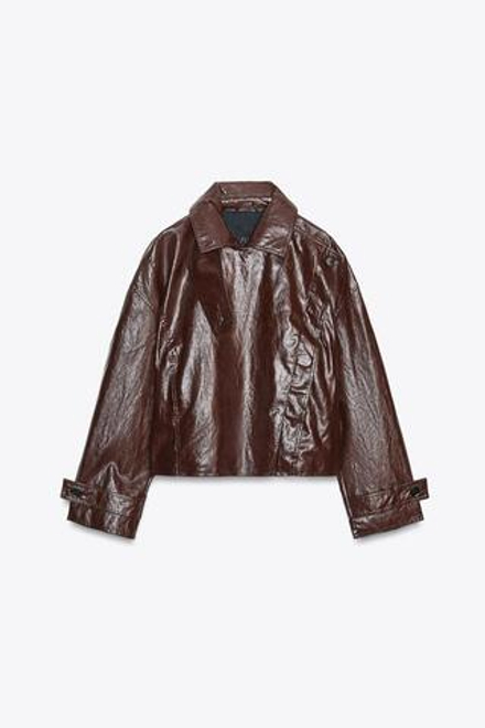 ZARA КУРТКА С БЛЕСТЯЩЕЙ ТКАНЬЮ — ZW COLLECTION, ТЕМНО-КОРИЧНЕВЫЙ