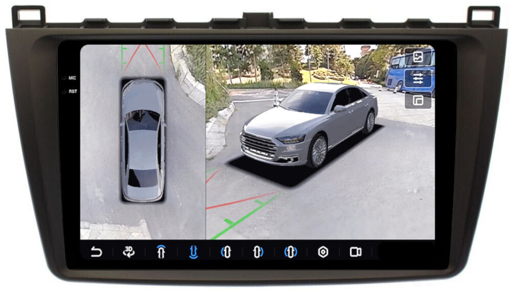 Магнитола для Mazda 6 GH 2007-2012 - FarCar BX012M-360 монитор 9.5" 2K QLED на Android 13, 6Гб+128Гб, CarPlay, 4G SIM-слот, 4 камеры в комплекте