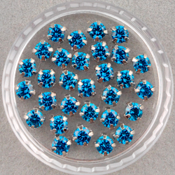 Фианиты шатоны в оправах, лазурный/платина